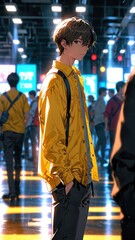 Fototapeta premium anime boy in yellow casual wear character illustration cartoon design