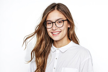 Fototapeta premium Portrait of a young woman smiling and wearing glasses