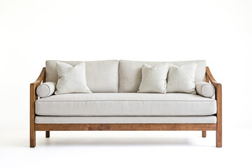 Fototapeta premium Contemporary Sofa with Wooden Frame and White Cushions