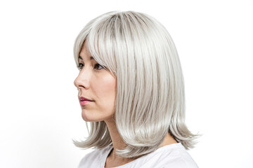 Naklejka premium Woman with Blonde Bob Hairstyle Looking Away