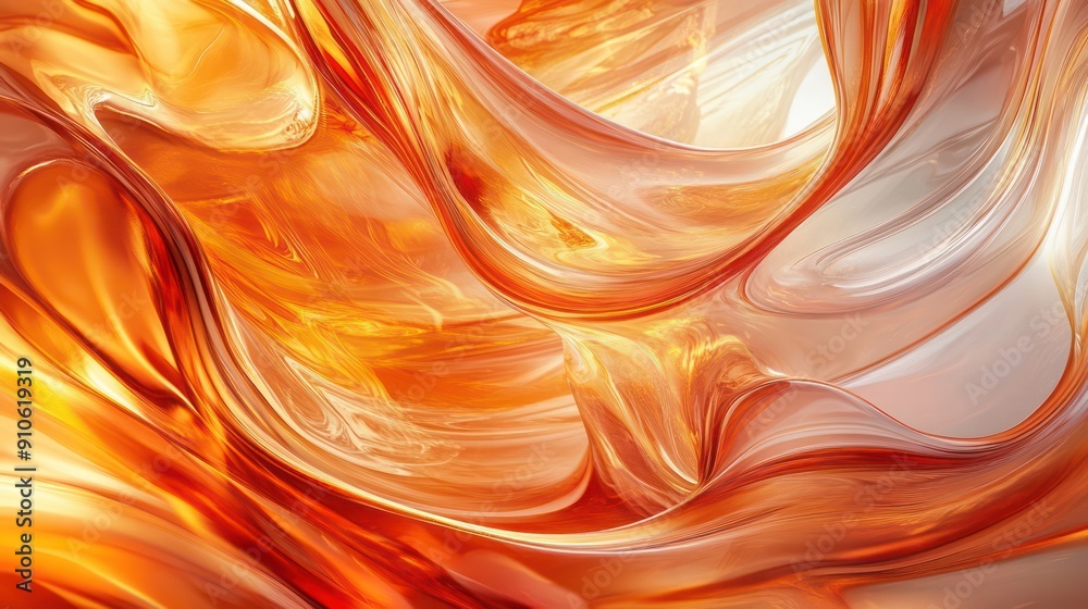 Poster the image is a colorful abstract painting with a lot of orange and white swirls