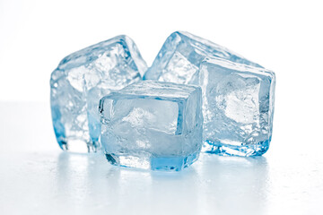 Closeup of Ice Cubes on White Background