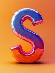 Naklejka premium Colorful and glossy letter S against a vibrant orange background.
