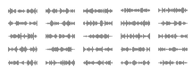 Podcast sound waves and audio soundwave of voice message records, vector icons. Podcast sound waves for online audio streaming and podcasting or music player and mobile phone voice message soundwaves