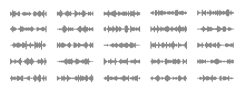 Podcast sound waves and audio soundwave of voice message records, vector icons. Podcast sound waves for online audio streaming and podcasting or music player and mobile phone voice message soundwaves