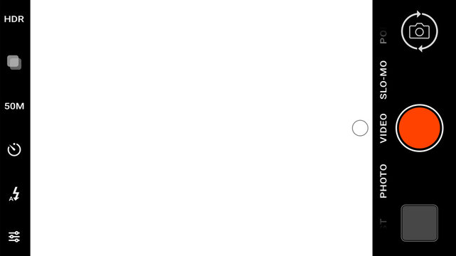 Horizontal phone camera recording screen overlay on transparent background, smartphone cam viewfinder frame template, digital mobile video recorder mode interface display for production design