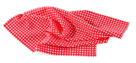 Red checkered picnic tablecloth isolated on white