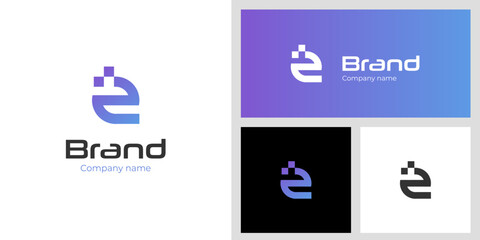 letter e digital logo icon design with pixel media graphic symbol for technology brand identity vector logo