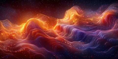 Obraz premium Abstract Cosmic Landscape with Vibrant Colors and Glowing Particles