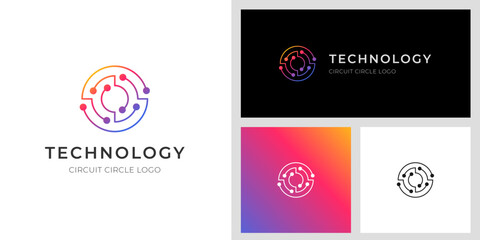 Abstract circle tech logo design line style for digital motion design idea, global solution technology system logo template