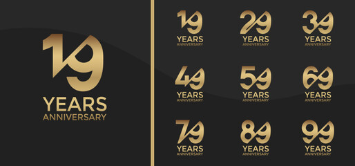 Naklejka premium anniversary logo style set with golden color and slash can be use for celebration moment
