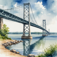 Naklejka premium The Chesapeake Bay Bridge, a prominent landmark in Maryland. Capture the impressive architecture of this iconic suspension bridge stretching across the Chesapeake Bay.