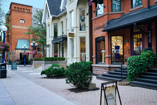 Yorkville shopping district of Toronto, where old Victorian houses with gables have been converted into boutiques