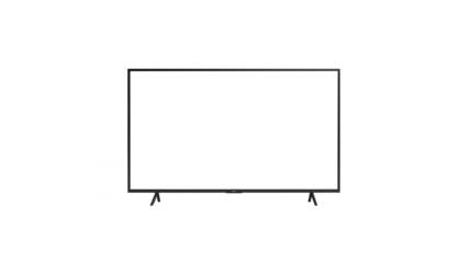 Black flat TV with white screen mockup on stand isolated on transparent background 
