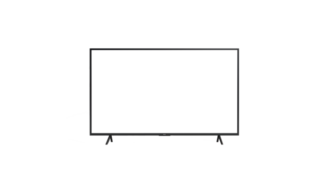 Black flat TV with white screen mockup on stand isolated on transparent background 
