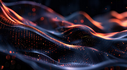 Abstract background of wave of light and dark blue with orange and red streaks