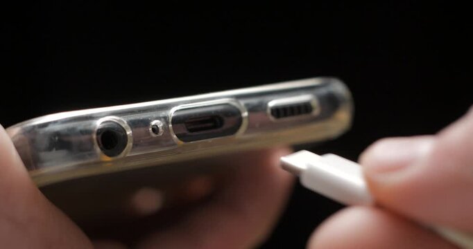 USB-C cable macro plugin to smartphone slow motion