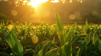 Turmeric Harvest at Sunrise, Dew on Leaves, Agricultural Field in Early Morning Light, Natural Farming Concept