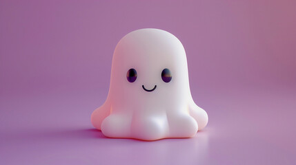 Fototapeta premium 3D cute white ghost on a purple background. cute ghost for Halloween wallpaper