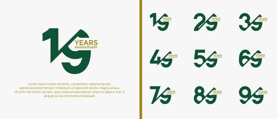 anniversary logo style set, green and brown color with slash can be use for celebration moment