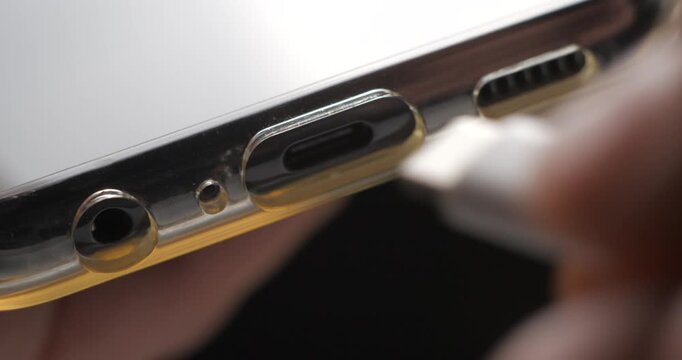 USB-C cable macro plugin to smartphone slow motion