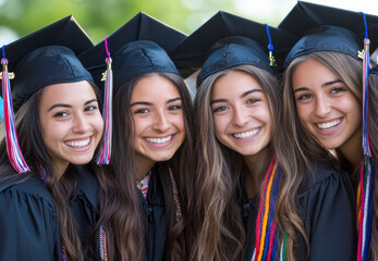 Group of diverse young and happy college and university graduates in graduation uniform ceremony