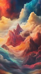 Surreal mountain landscape with colorful clouds