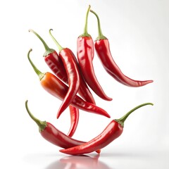 red hot chili peppers in air on white background