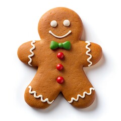 gingerbread person with bow tie isolated with white background