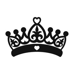 Princes tiara crown black silhouette icon and vector illustration