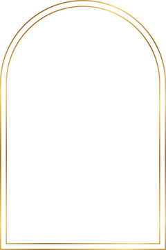Decorative linear boho aesthetics gold arch frame, vertical border template with 4x6 aspect ratio for invitation, card, social story post, vector, cutout isolated.