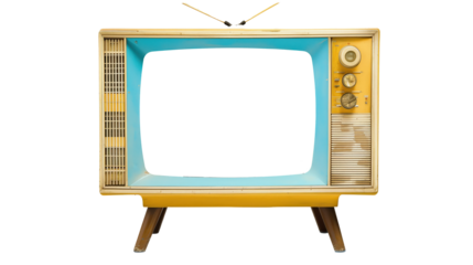 Vintage TV with Antenna isolated on transparent background 
