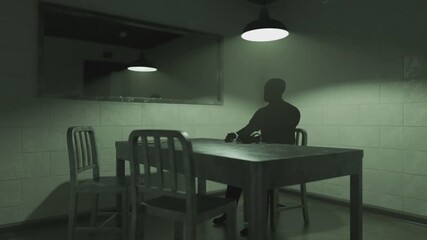 Timelapse Animation Of An Interrogation Room With Dark Silhouette Of A Handcuffed Man Waiting For An Interview Investigation Of A Crime With The Sequence Of Events 