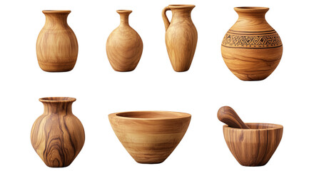 Collection of vases isolated on transparent background.