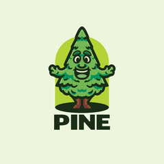 Pine tree logo character cartoon mascot vector illustration
