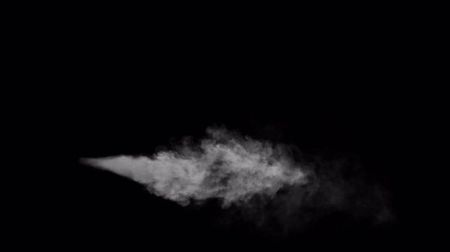 Steam jet blast or smoke blast under high pressure in SLOW MOTION, 4k 25p with alpha channel for transparency	