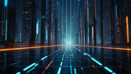 Digital artwork depicting a futuristic cityscape at night 