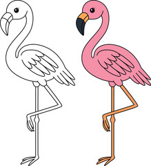 Flamingo Cartoon Outline Isolated Coloring Page