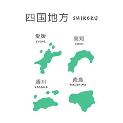 シンプルな日本の四国地方の地図　イラスト
