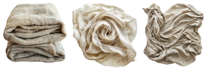 Luxurious fabric in various styles, showcasing elegant folds and textures for versatile design and decor inspiration. transparent background