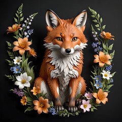 Fototapeta premium 3D Fox Surrounded by Wildflowers