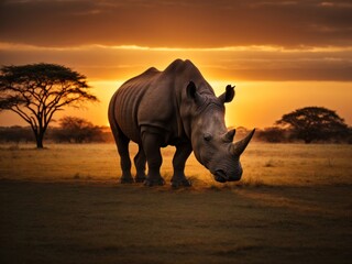 Fototapeta premium Rhino silhouette at Sunset wildlife