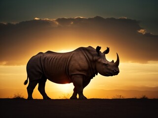 Fototapeta premium Rhino silhouette at Sunset wildlife