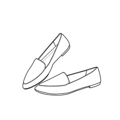 Template vector women pointed toe loafer flat shoes hand-drawn collection, suitable for your custom loafer shoe design. Outline vector doodle illustration
