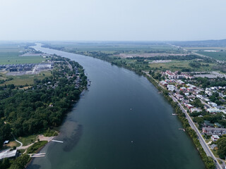 Drone view of Mont-Saint-Hilaire and river Richelieu.