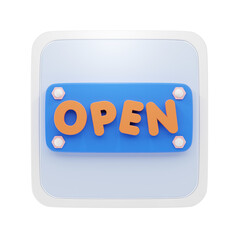 open sign 3d icon and illustration