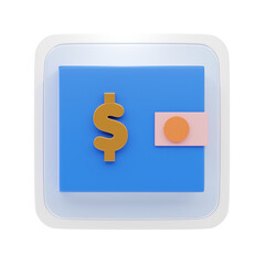 wallet 3d icon and illustration