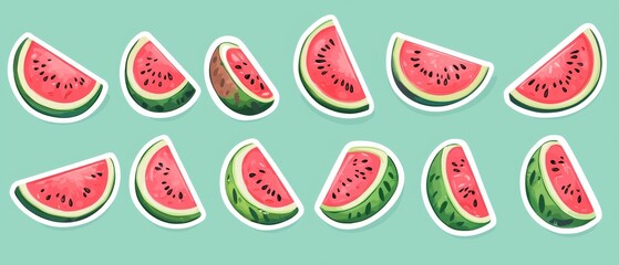 Naklejka premium Adorable summer watermelon slice sticker collection.