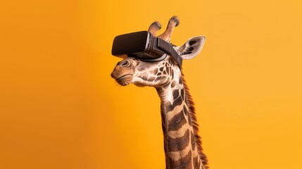 Giraffe in VR, minimalist tech portrait.