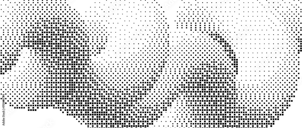 Poster pixelated gradient wave shape. black dither squiggle texture background. dotted fluid curvy form for